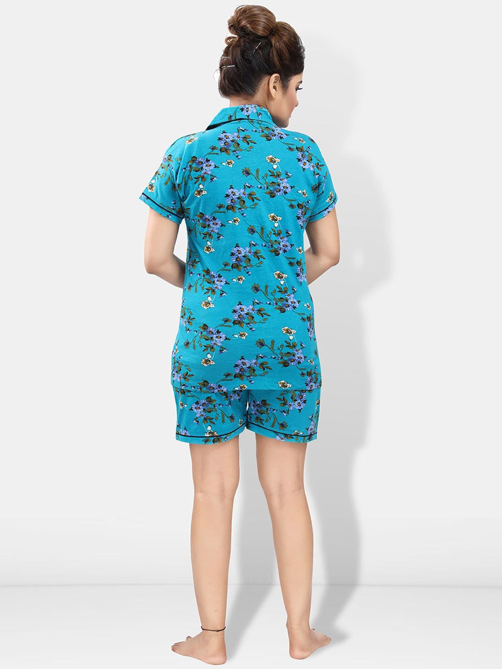 Pack Of 2 Lapel Collar Floral Printed Night Suits