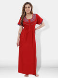 Be You Women Red Embroidered Maxi Nightdress