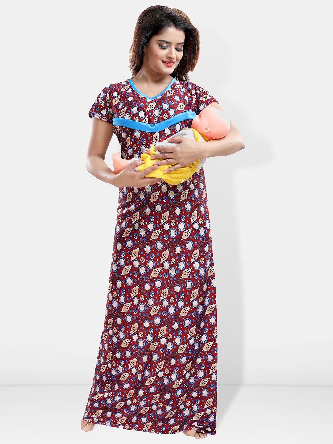 Be You Floral Printed Maxi Satin Maternity Nightdress