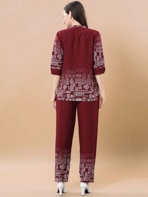 Women's Printed Mandarin Collar Tunic & Trouser Co-ord Set