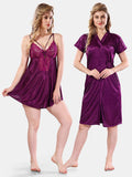Be You Solid Lace Details Satin Nighty with Robe