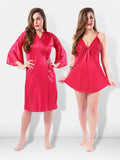 Be You Women Pink Solid Satin Short Nighty with Robe