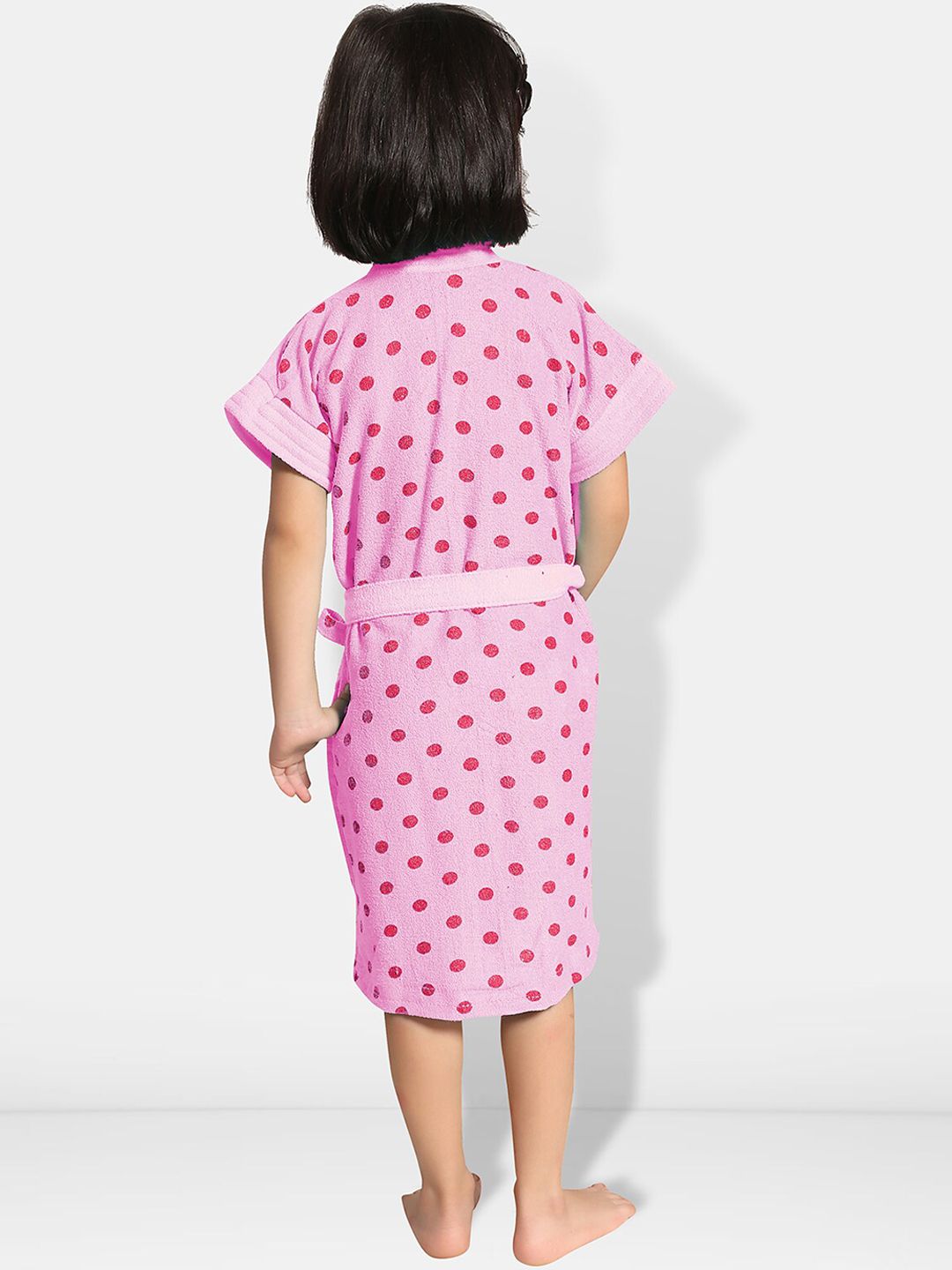 Pink Polka Dots Cotton Drawstring Knee Length Bath Robe