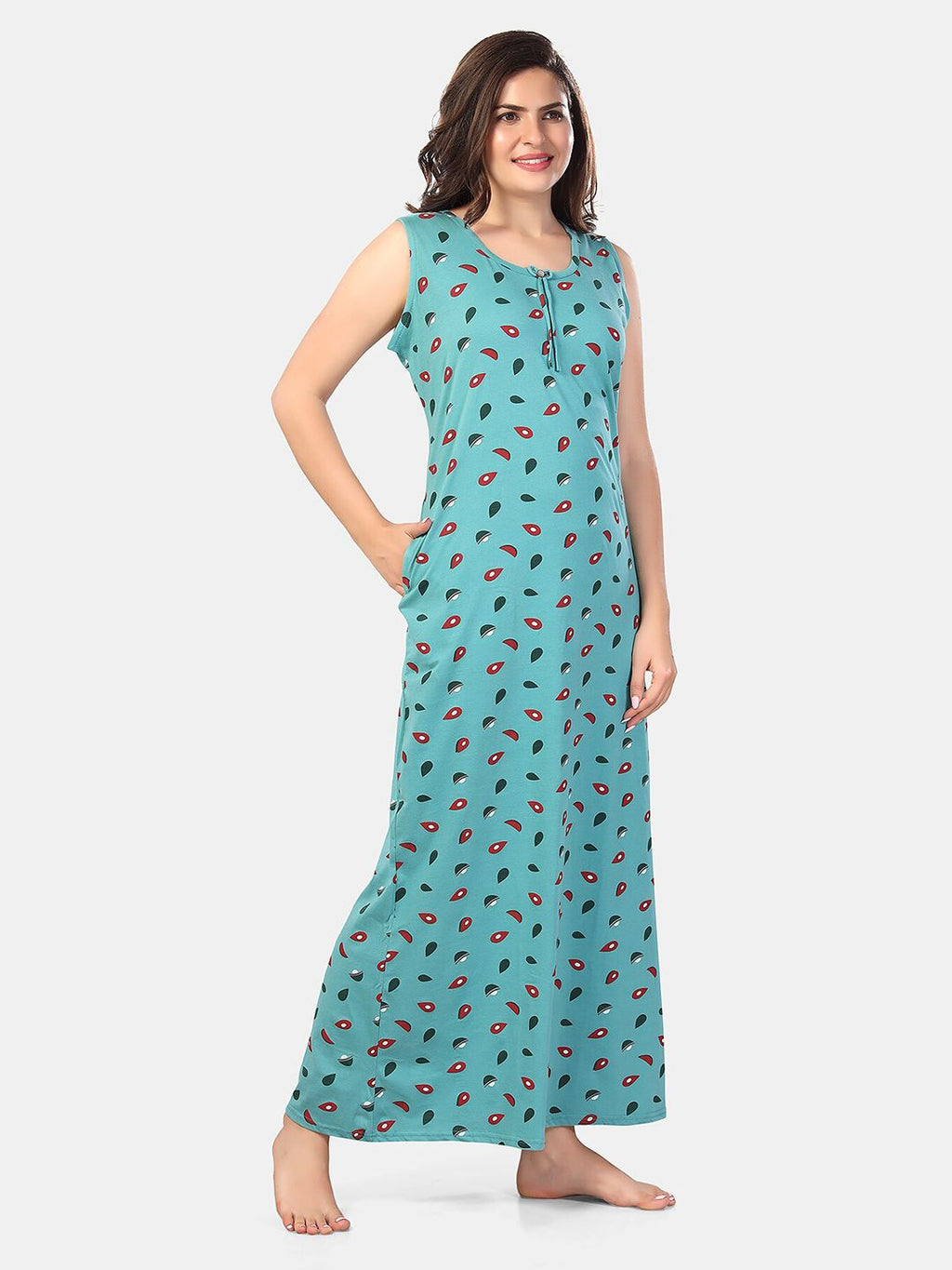 Conversational Printed Sleeveless Maxi Nightdress