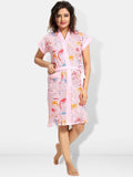 Be You Women Printed Cotton Anti-bacterial Super Soft Bath Robe With Belt