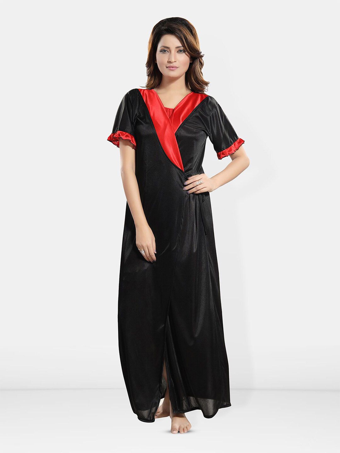 Be You Short Sleeves Satin Maxi Robe