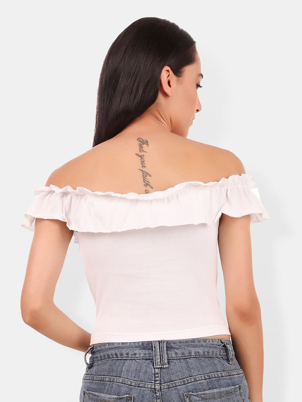Off-Shoulder Ruffles Cotton Bardot Crop Top
