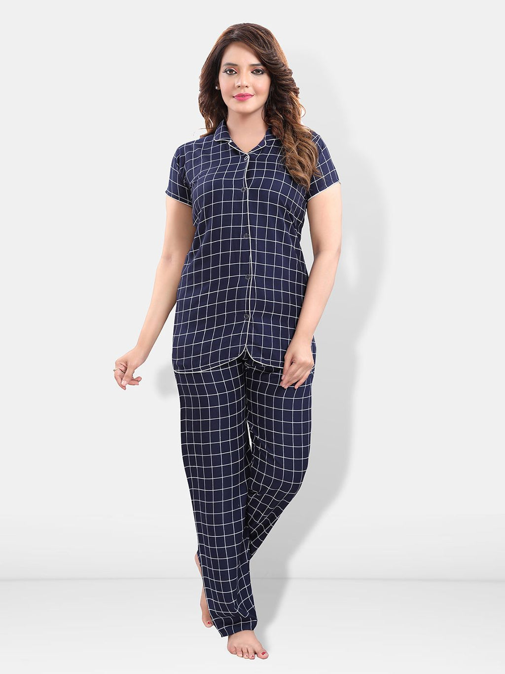 Be You Lapel Collar Checked Night suit
