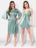 Be You Green Solid Satin Nightdress