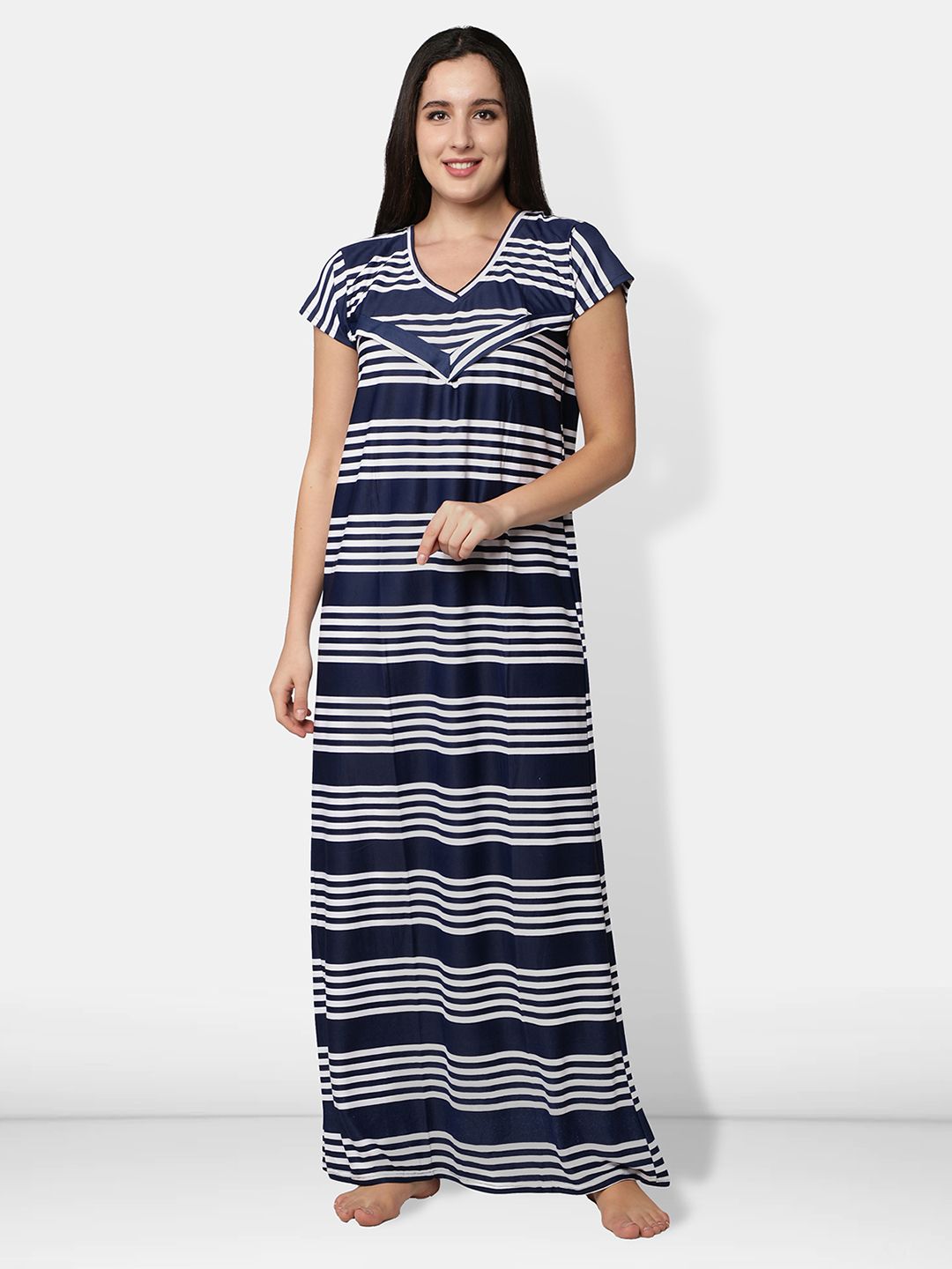Be You Blue Striped Nursing / Feeding Maxi Nightdress