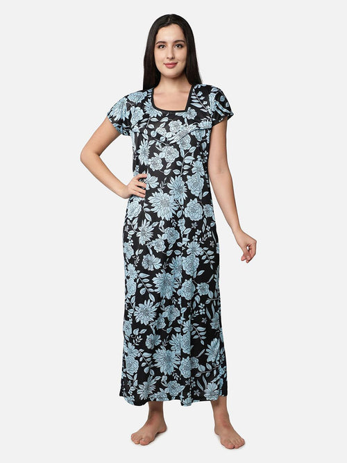 Be You Blue Printed Maxi Maternity Nightdress