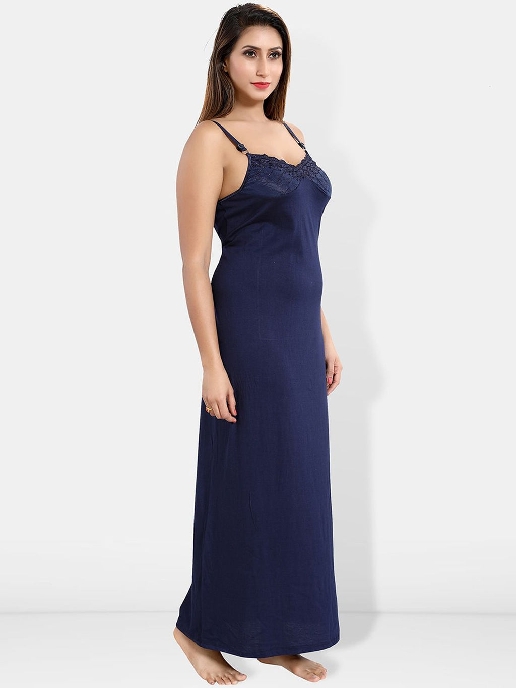 Shoulder Straps Cotton Lace Maxi Nightdress