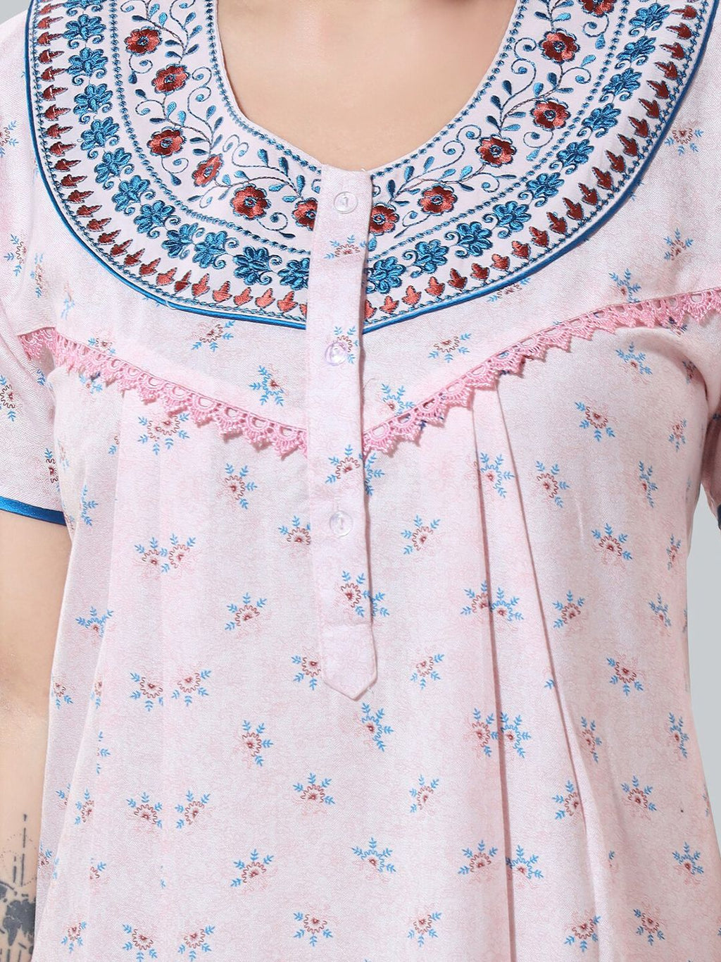 Pink Embroidered Maxi Nightdress