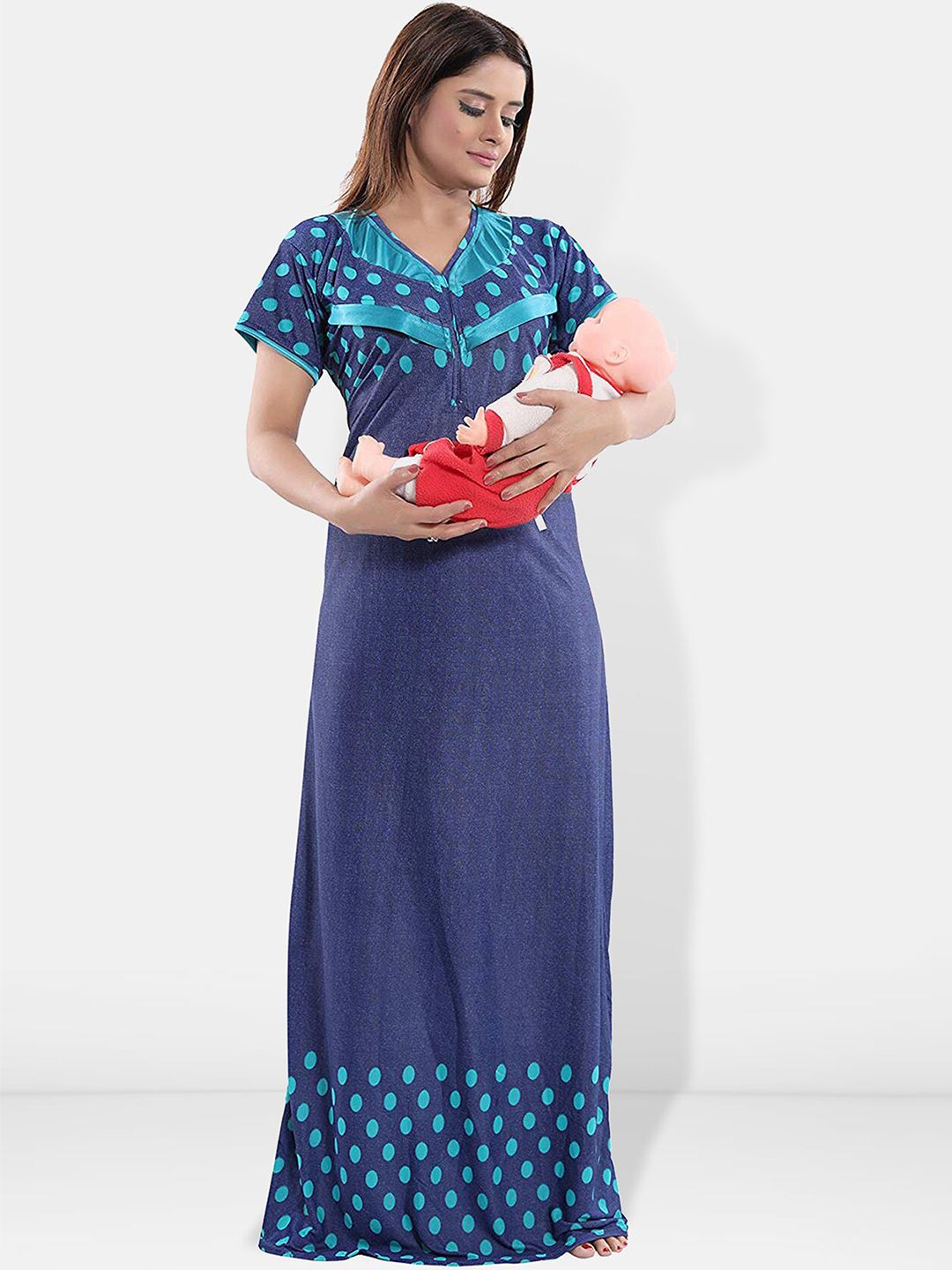 Be You Printed Maternity Satin Maxi Nightdress