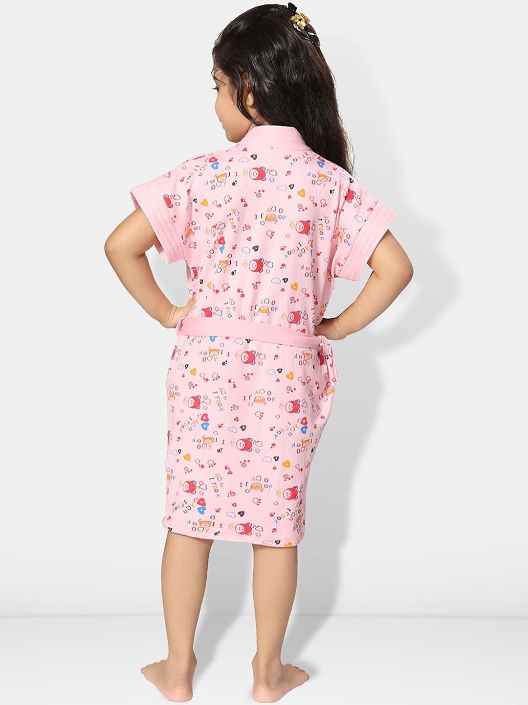 Girls Printed Terry Cotton Water Absorbent Bath Robe With Belt