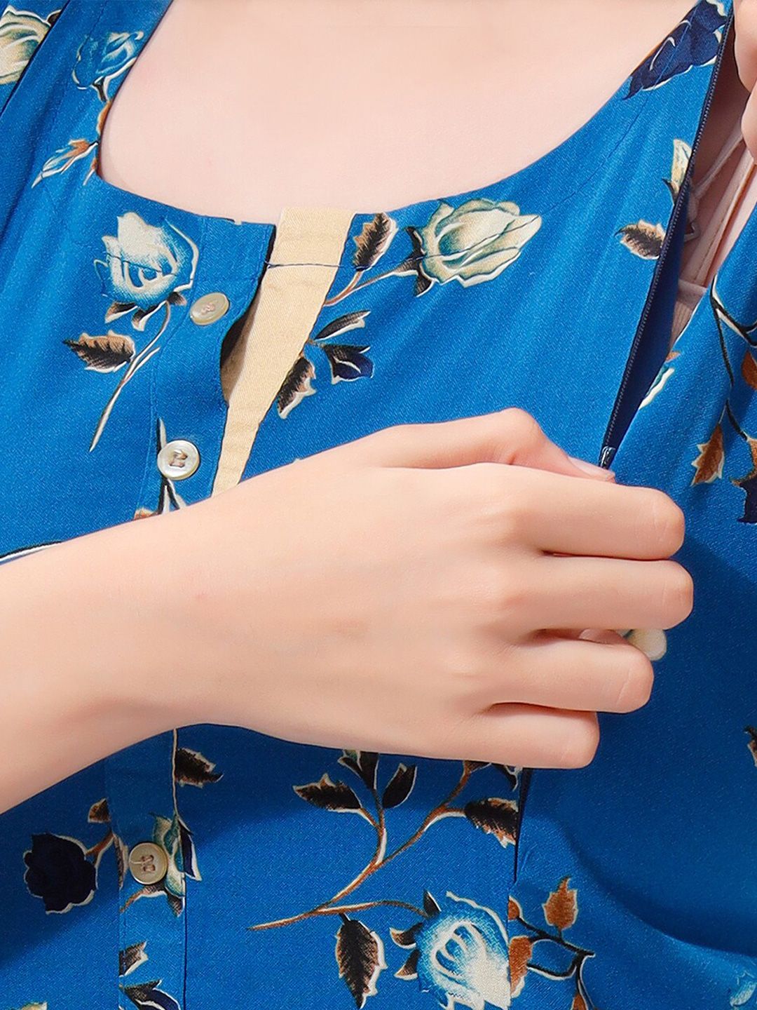 Floral Printed Round Neck Maternity A-Line Kurta