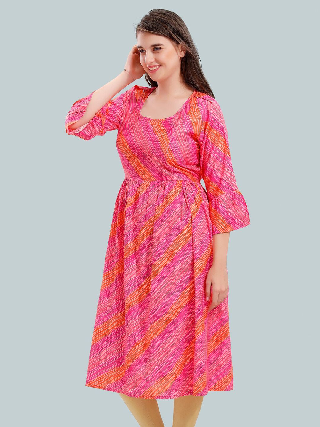 Women Striped Bell Sleeves Maternity Kurta
