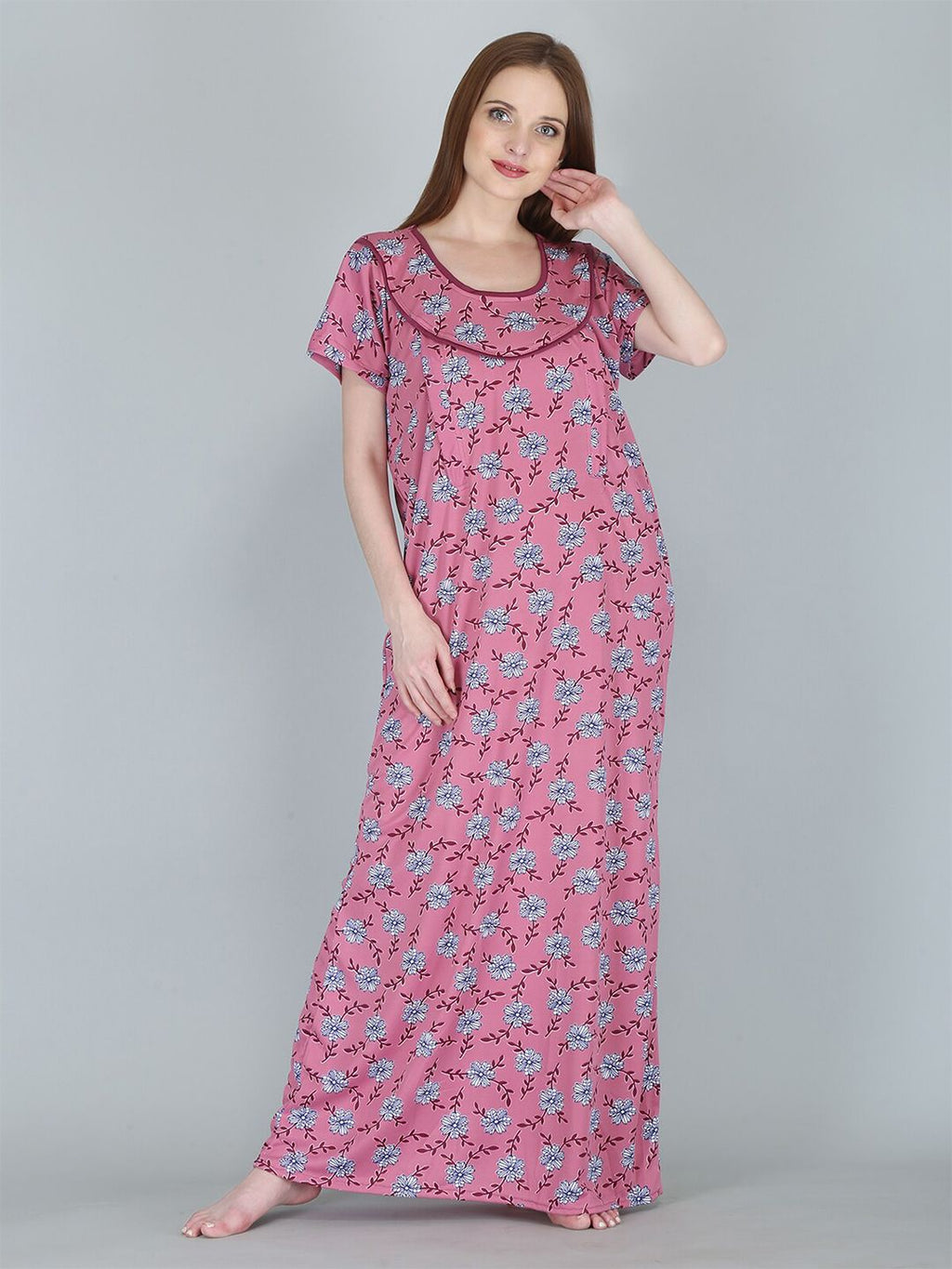 Be You Women Printed Maternity Maxi Nightdress