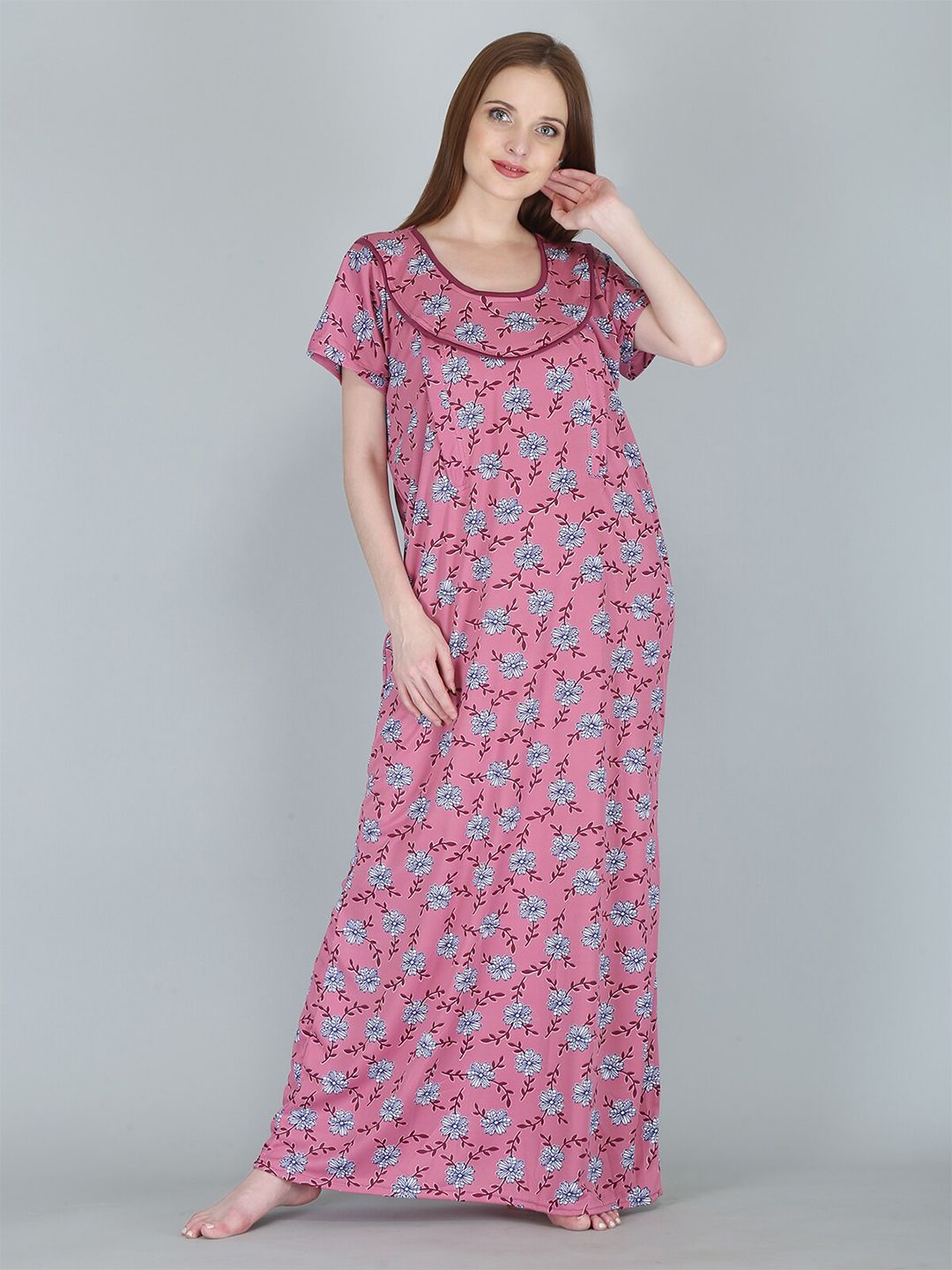 Be You Women Printed Maternity Maxi Nightdress