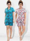 Be You Pack Of 2 Lapel Collar Floral Printed Night Suits