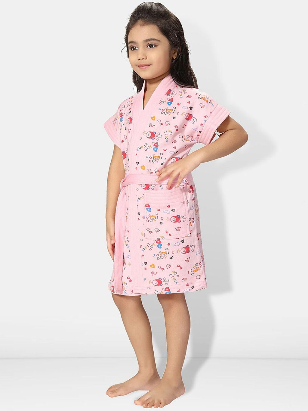 Girls Printed Terry Cotton Water Absorbent Bath Robe With Belt
