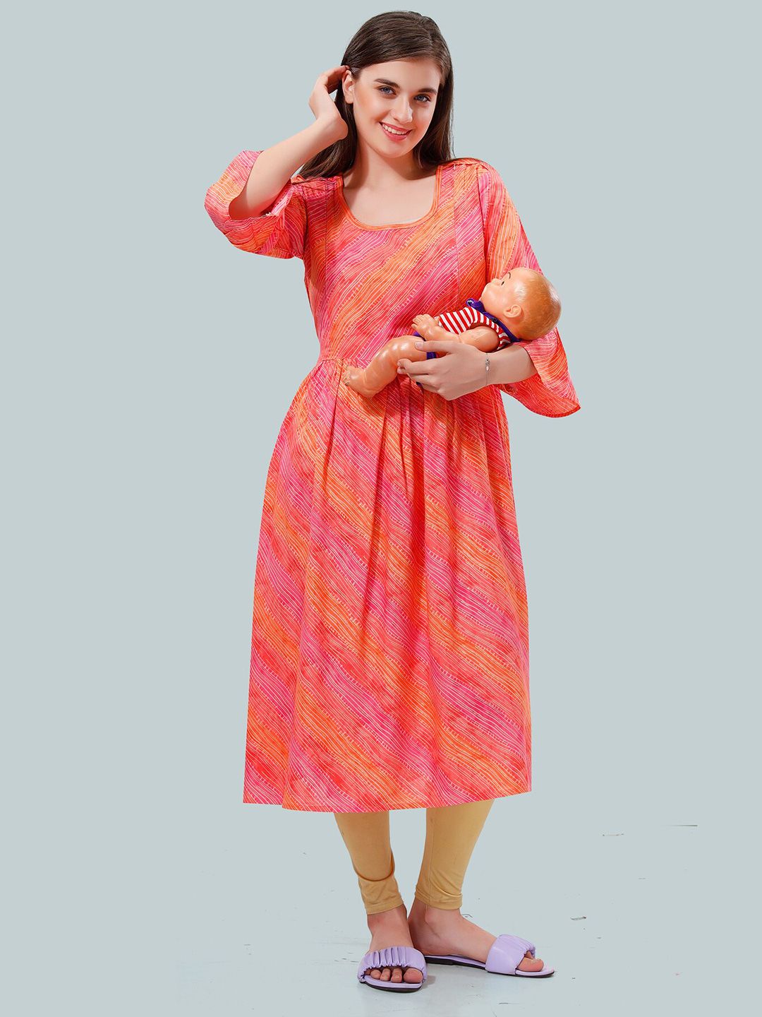 Striped Bell Sleeves Maternity Kurta