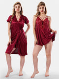 Be You Solid Lace Details Satin Nighty with Robe