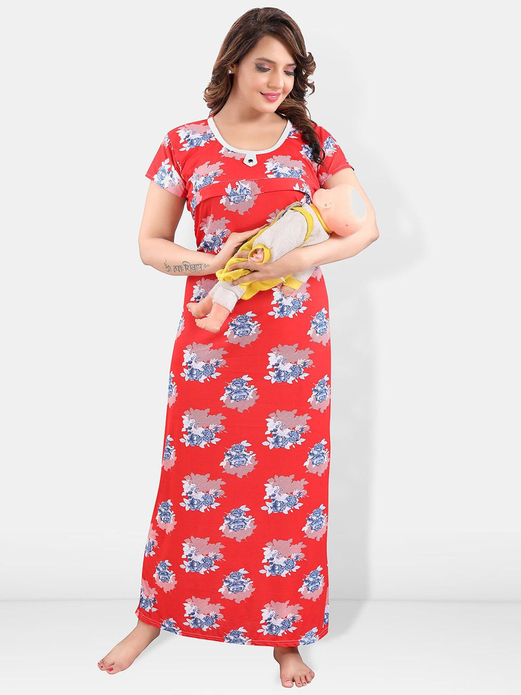 Be You Floral Printed Satin Maxi Maternity Nightdress