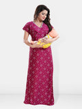 Be You Geometric Printed V-Neck Satin Maternity Maxi Nightdress