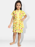 Be You Hearts Yellow Conversational Cotton Drawstring Knee Length Bath Robe