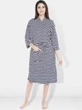 Be You Blue Striped Cotton Drawstring Knee Length Bath Robe-2XL
