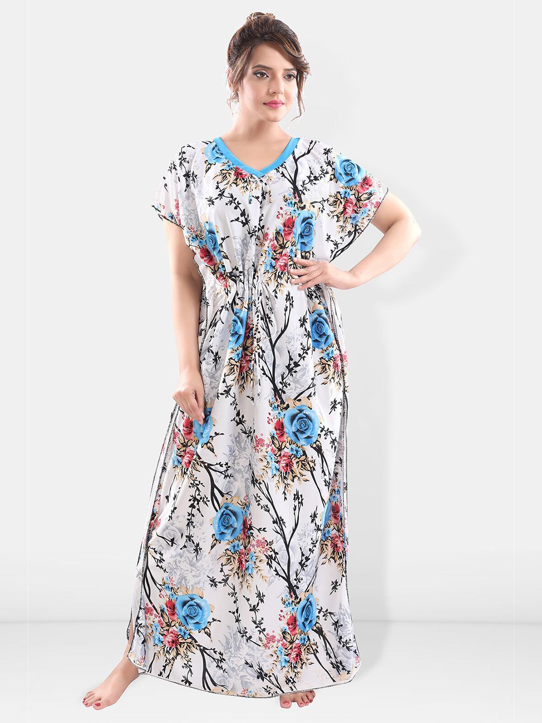 Be You Floral Printed Maxi Satin Kaftan Nightdress
