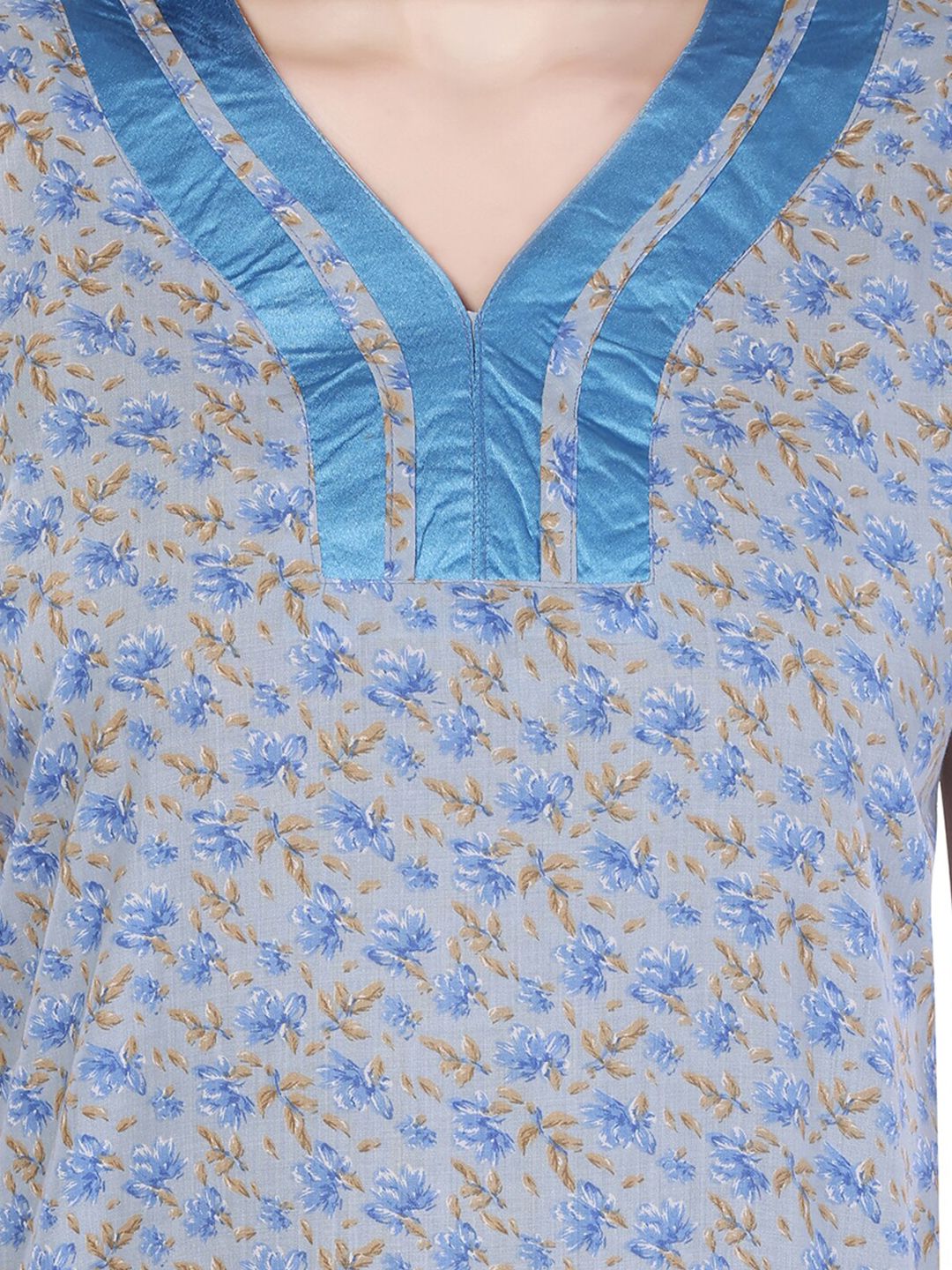 Women Blue Printed Maxi Nightdress
