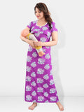 Be You Floral Printed Satin Maternity Maxi Sweat Nightdress