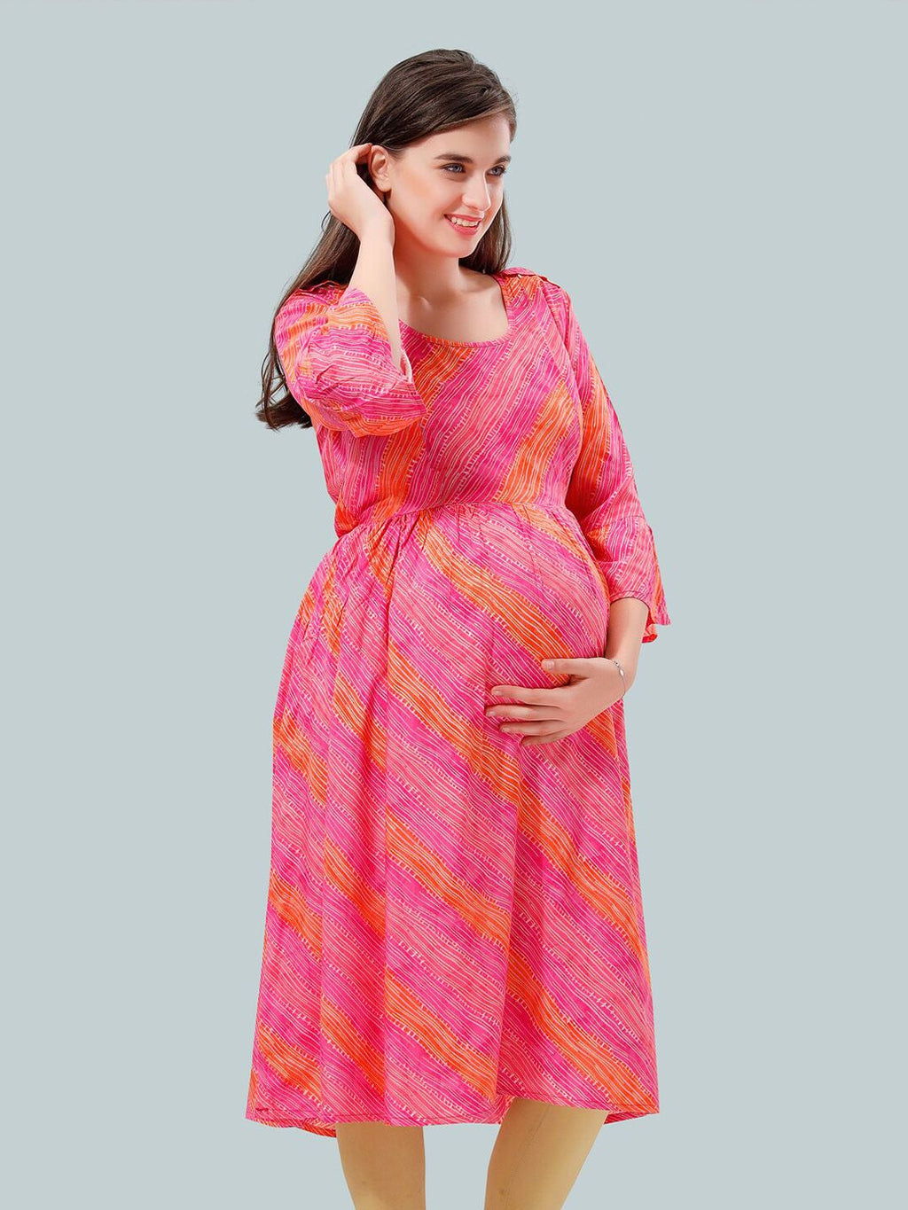 Women Striped Bell Sleeves Maternity Kurta