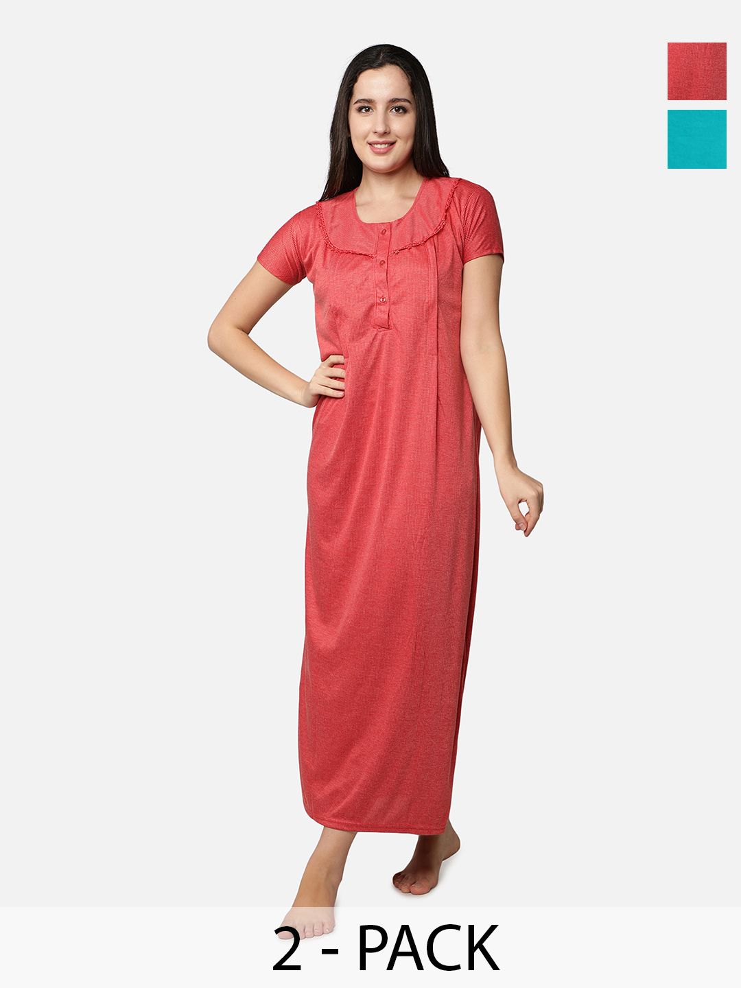 Be You Pack Of 2 Women Striped Maxi Nightdress