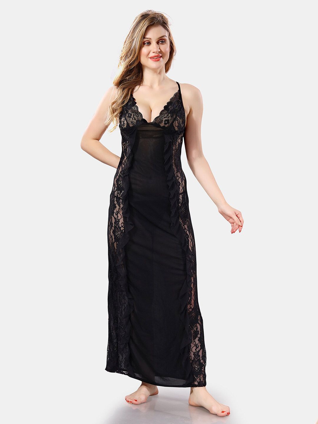 Be You Self Design Shoulder Straps Net Baby Doll With Briefs