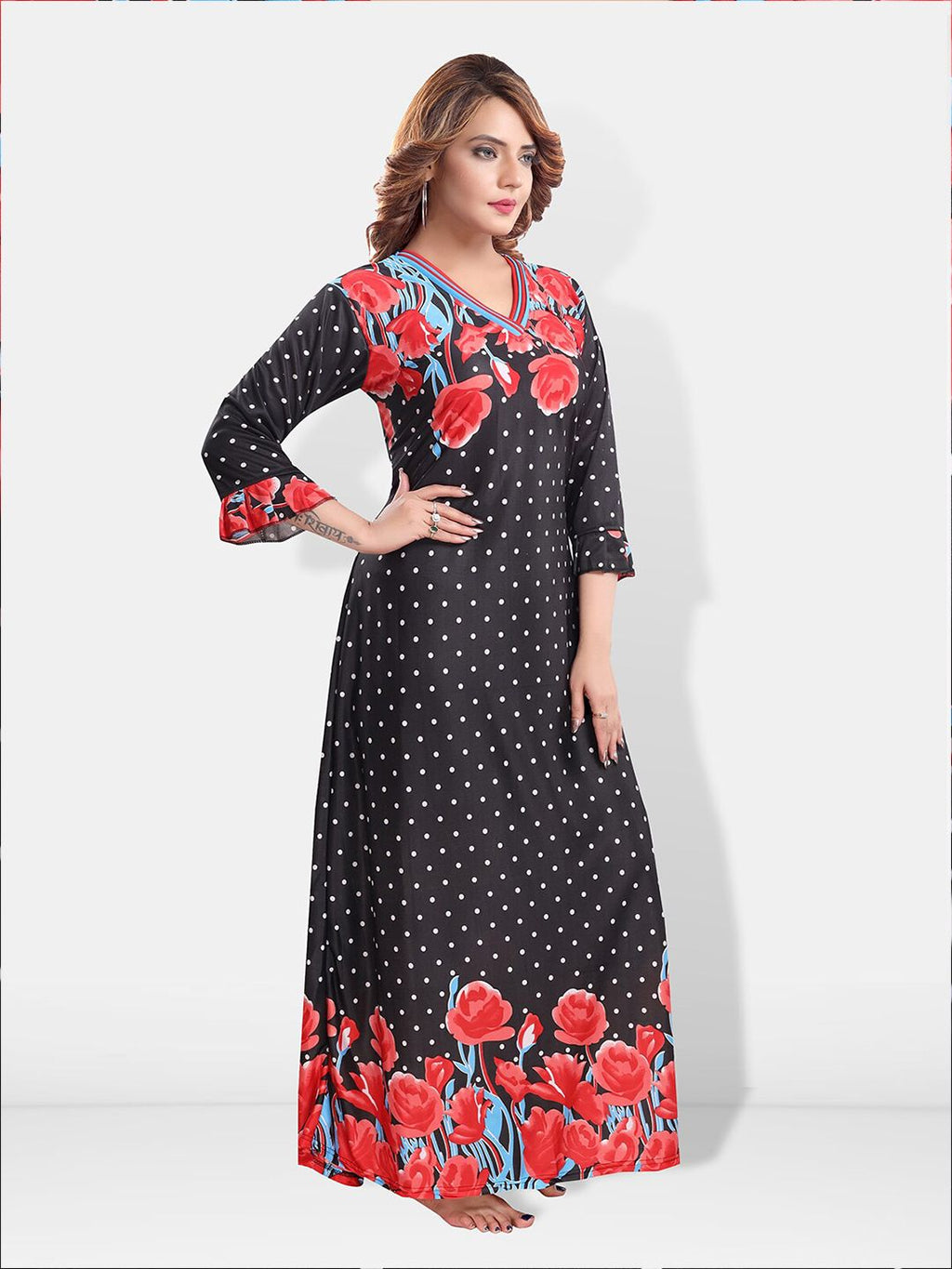 Floral Printed Satin Maxi Nightdress