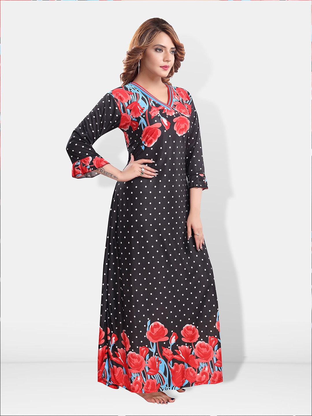 Floral Printed Satin Maxi Nightdress