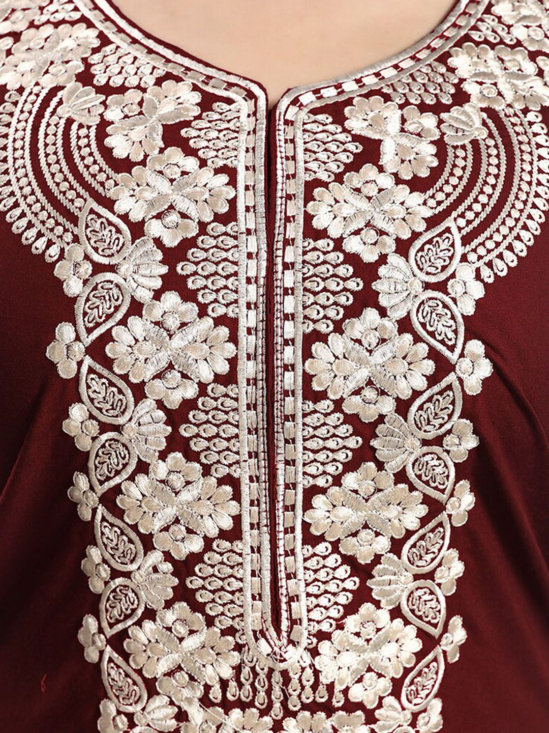 Ethnic Motifs Embroidered Maxi Nightdress