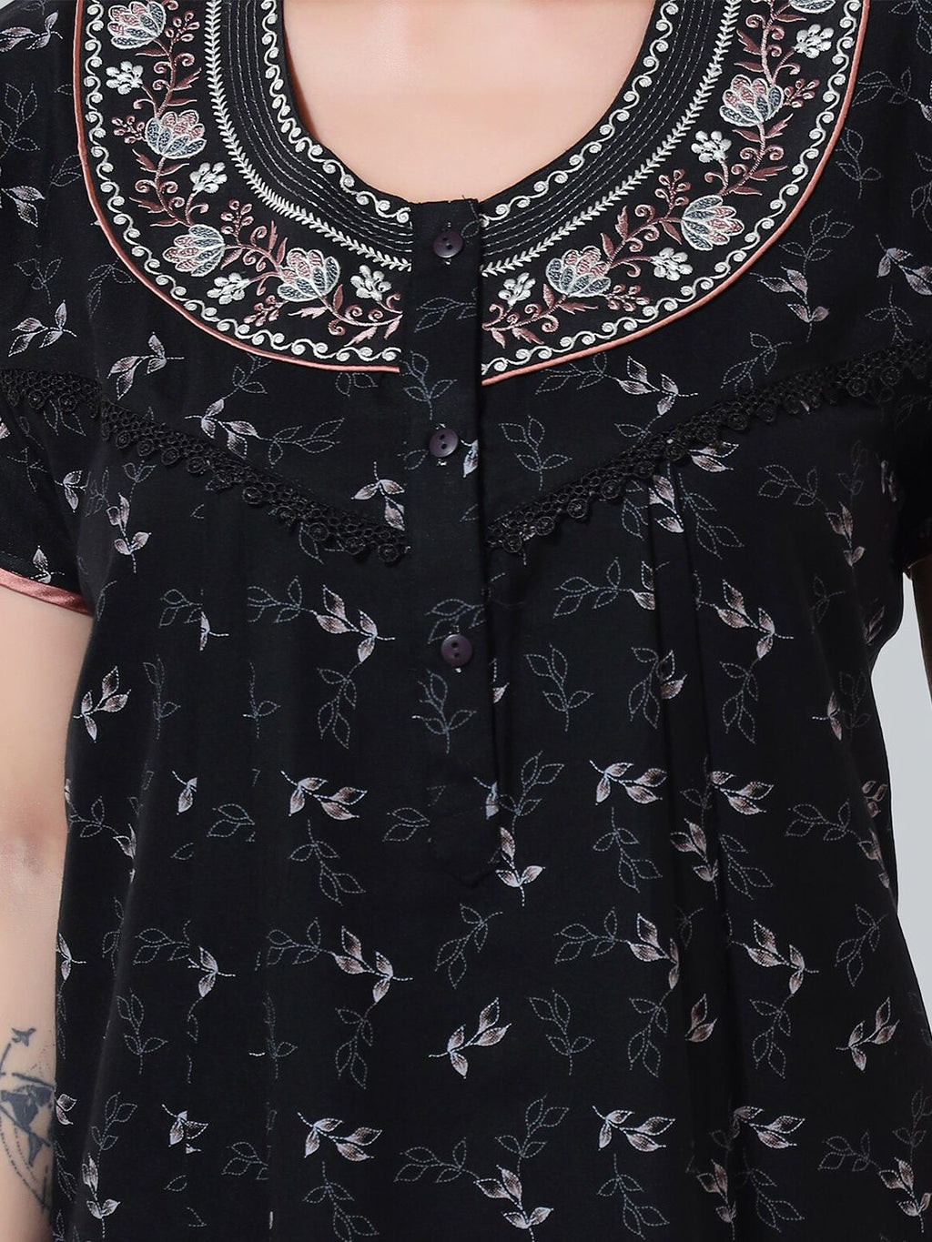 Black Embroidered Maxi Nightdress