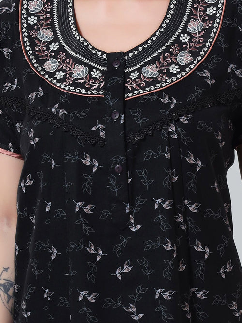 Black Embroidered Maxi Nightdress