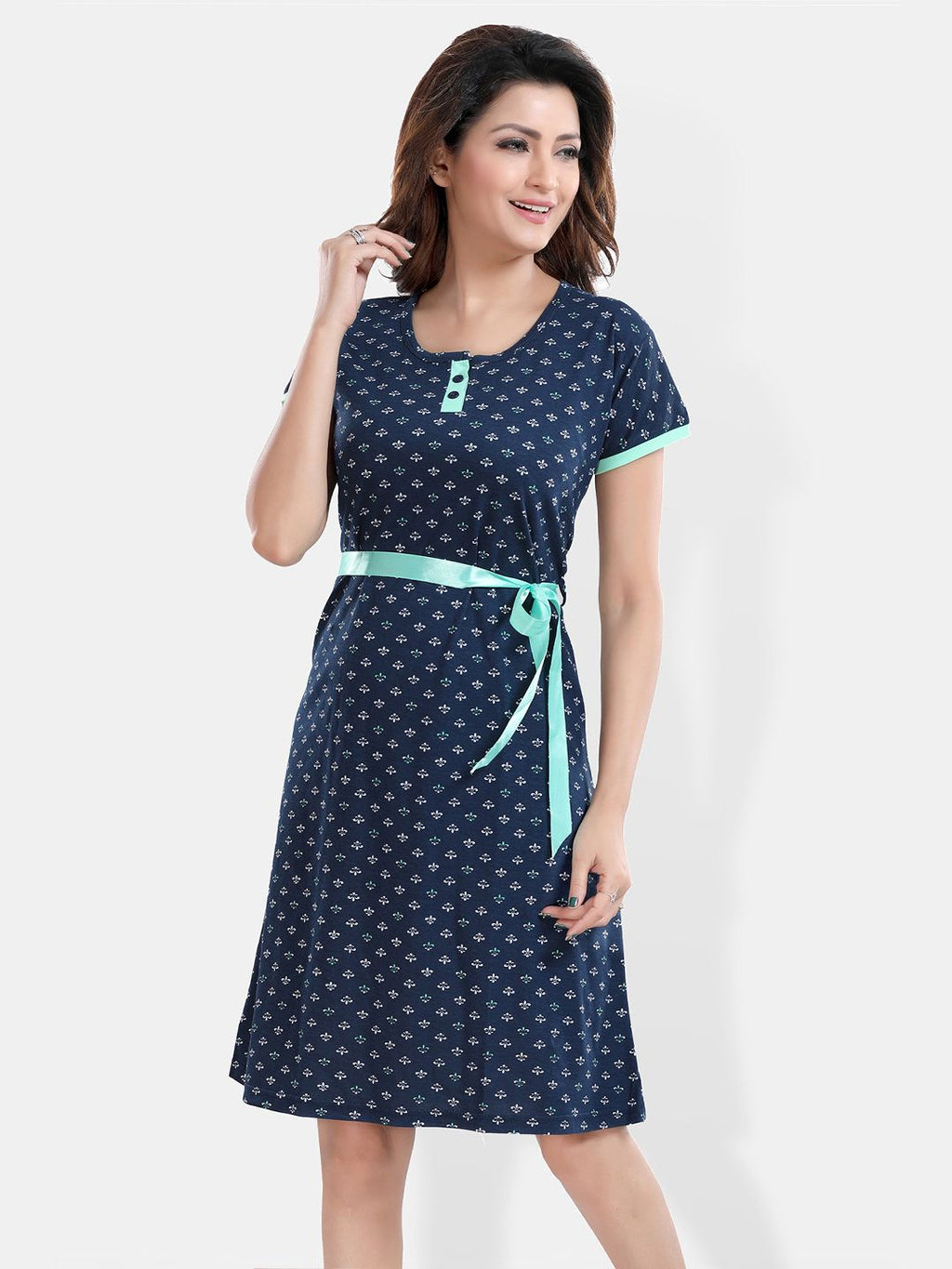 Navy Blue Printed Nightdress