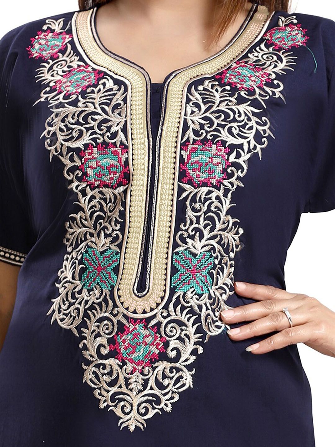 Ethnic Motifs Embroidered Maxi Nightdress