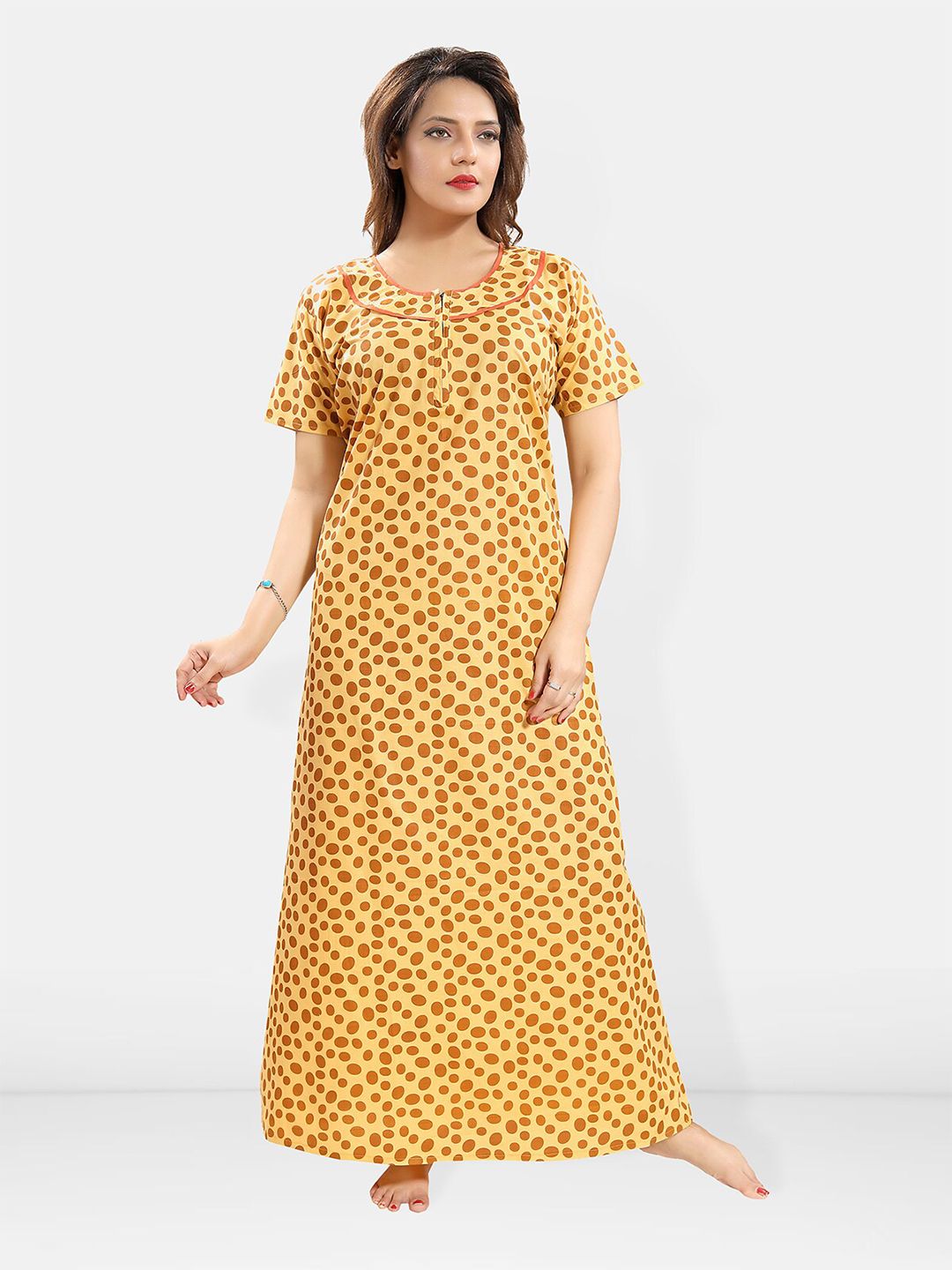 Be You Polka Dot Printed Cotton Maxi Nightdress