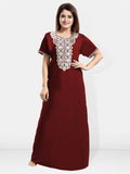 Be You Ethnic Motifs Embroidered Maxi Nightdress