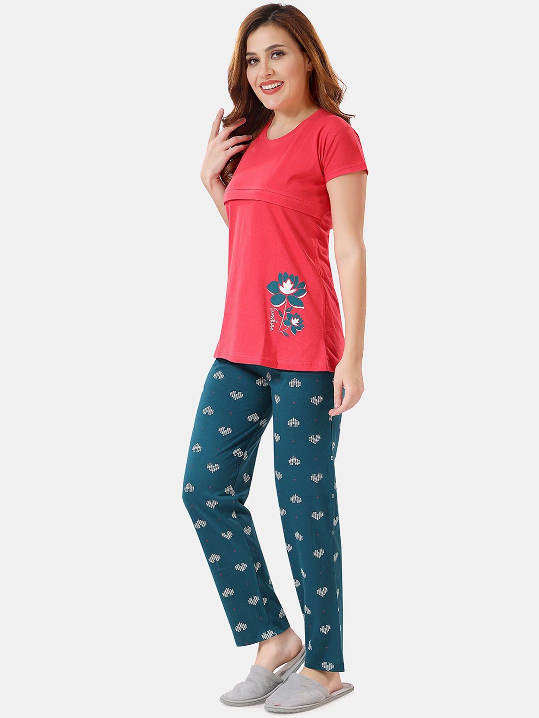 Floral Printed Feeding Maternity Night Suit