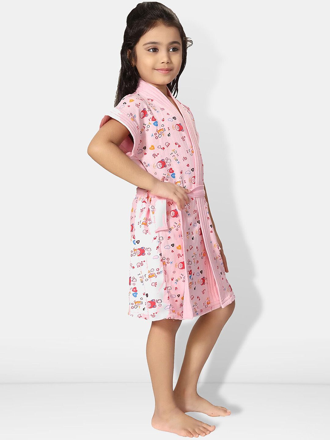 Girls Printed Terry Cotton Water Absorbent Bath Robe With Belt