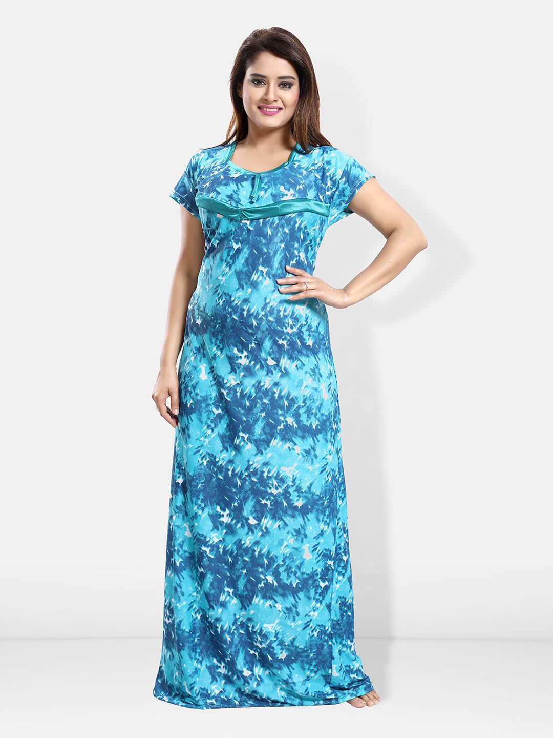 Be You Abstract Printed Maxi Satin Maternity Nightdress