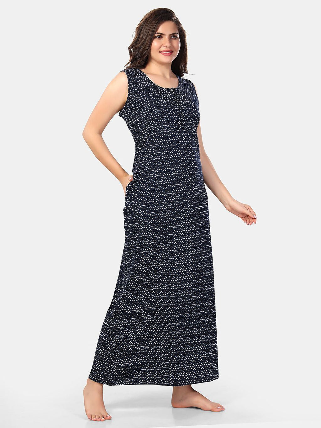 Abstract Printed Sleeveless Maxi Nightdress